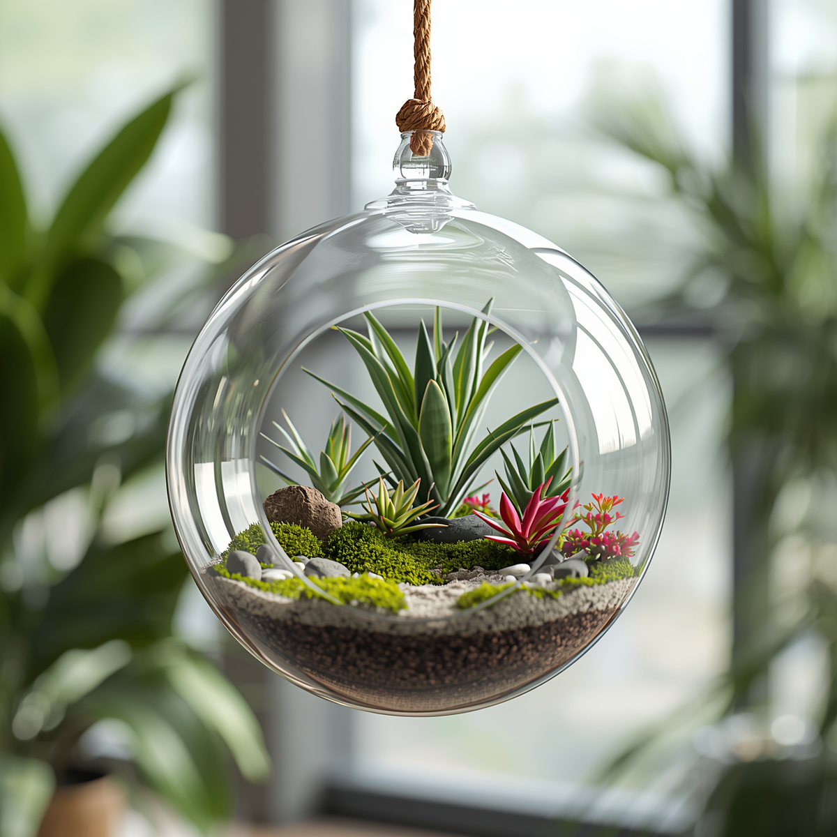 terrarium en boule de verre suspendue pour décoration intérieure