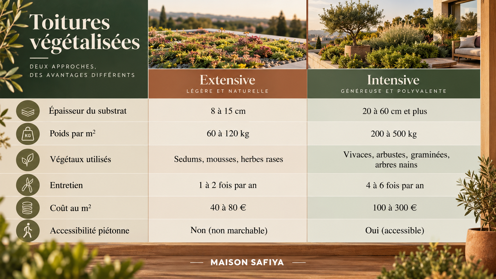 Toitures végétalisées deux approches
